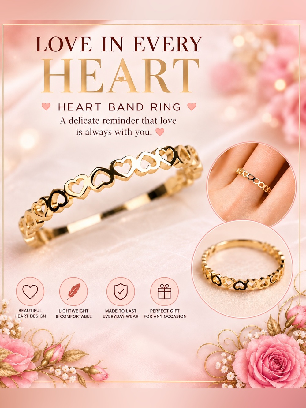 🩷🆕🩷Gold Heart Band Ring (Size 11)